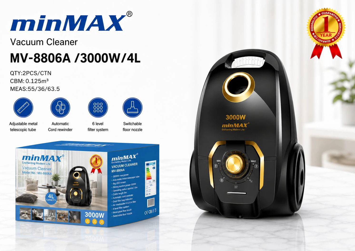 Aspiradora de bote MV-8806A presentación del producto