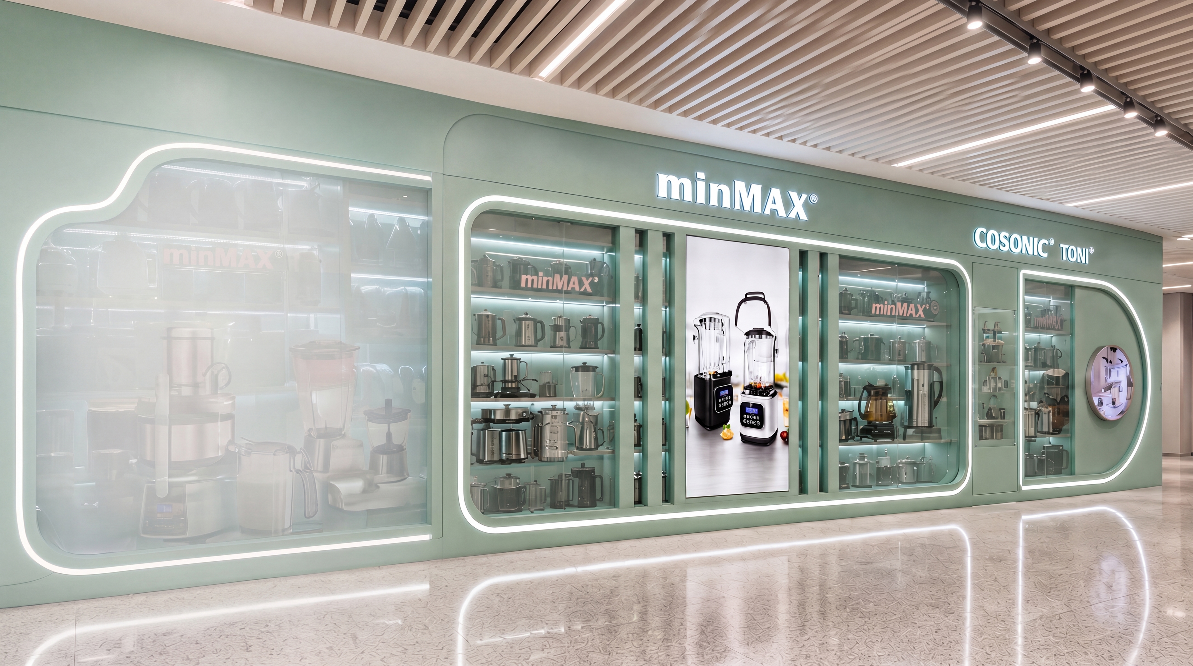 Premium minMAX and COSONIC appliance brand showroom display wall