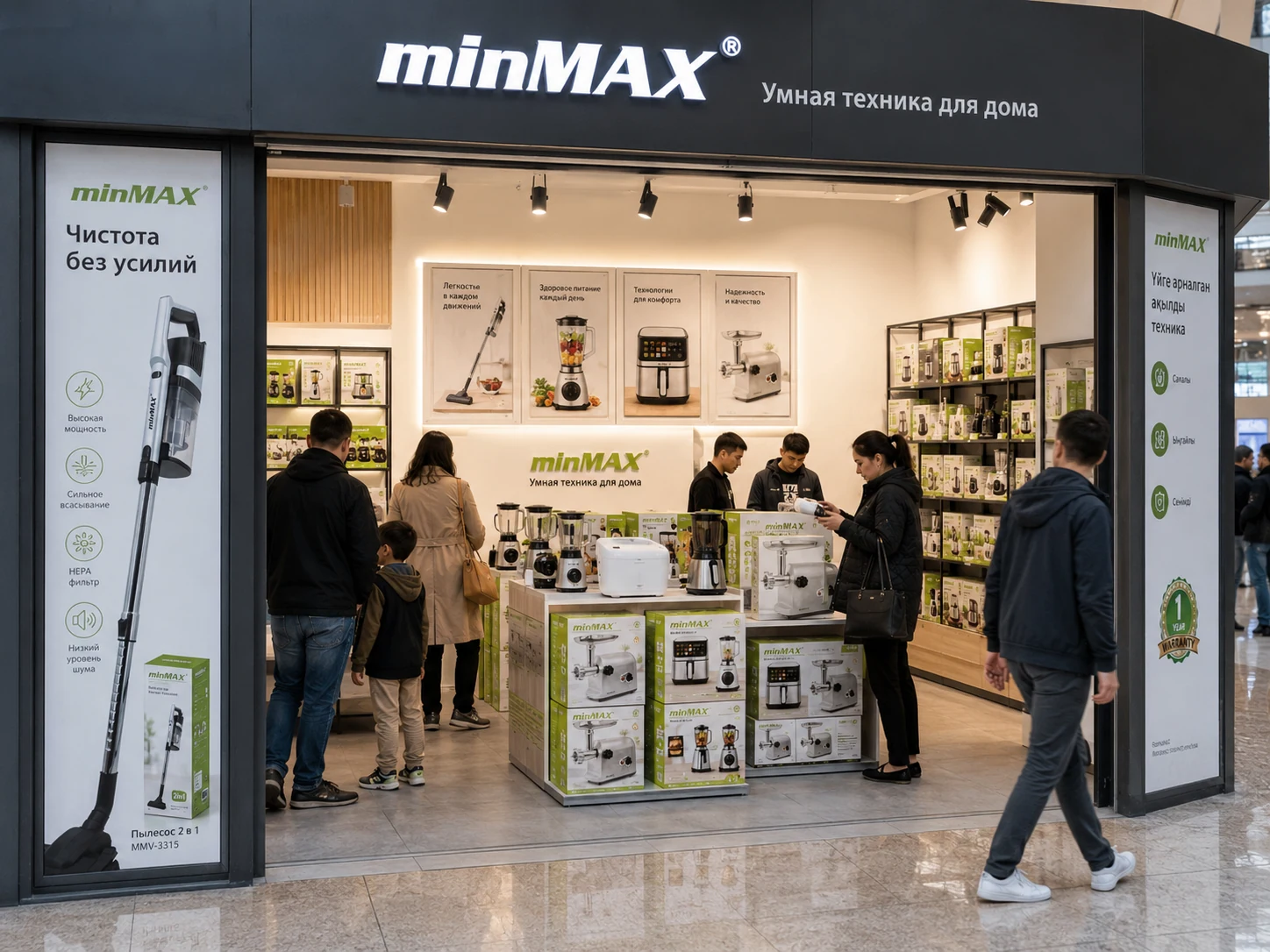 Customers visiting a compact minMAX partner store in Eurasia