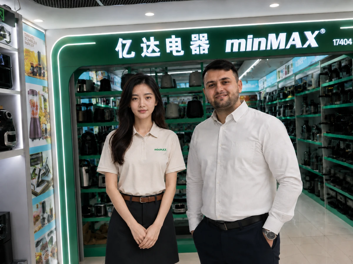 A minMAX team member and an overseas partner in the minMAX showroom